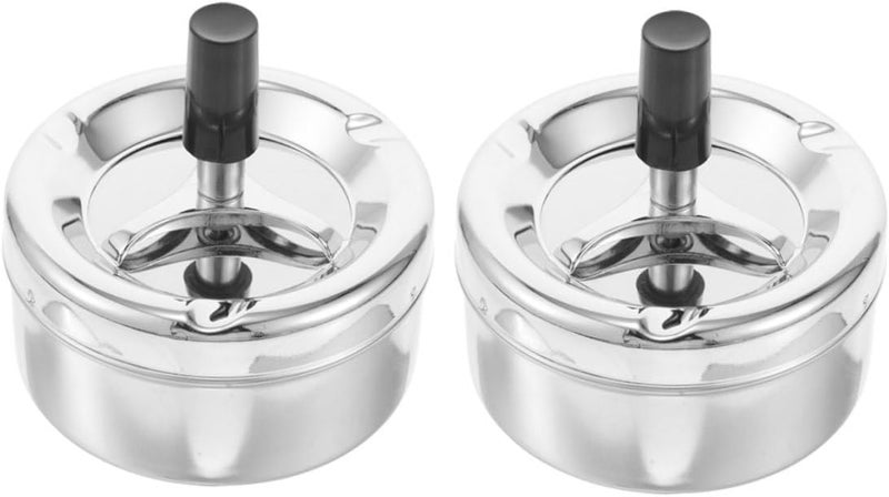 TIDTALEO 2pcs Metal round Ashtray with Lid, Windproof Spinning Push-down Cigarette Tray for Outdoor Patio, Car, and Home Use, Decorative Smokers’ Ashtray - Image 1