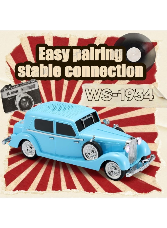 Hedge WS-1934 Retro Classic Car Bluetooth Speaker Vintage Car Design Wireless Speaker with FM Radio, TF Card, USB Playback, Hands-Free Calling & TWS Support 1500mAh Battery, HD Stereo Sound Blue - Image 4