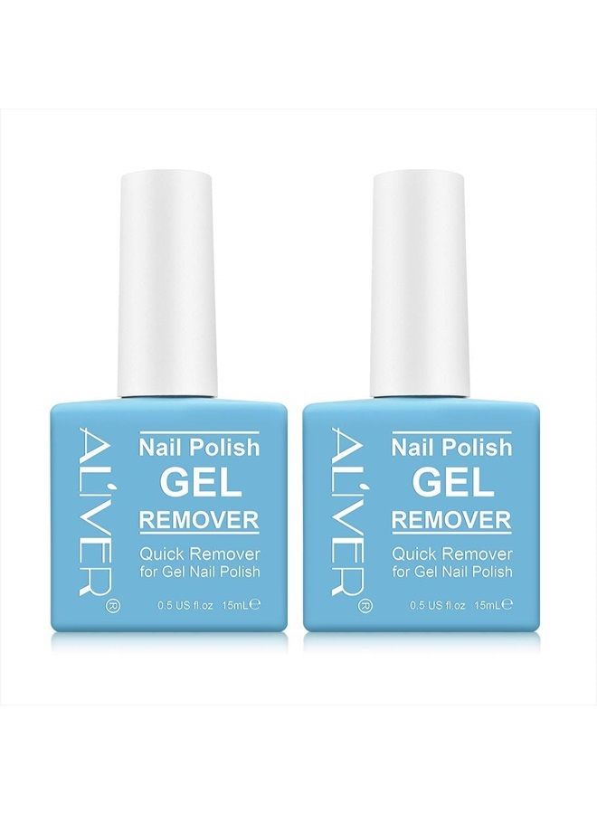 ALIVER Gel Nail Polish Remover (2 Pack) - Remove Gel Nail Polish Within 2-3 Minutes - Quick & Easy Polish Remover - No Need For Foil, Soaking Or Wrapping 0.5 Fl Oz - Image 1
