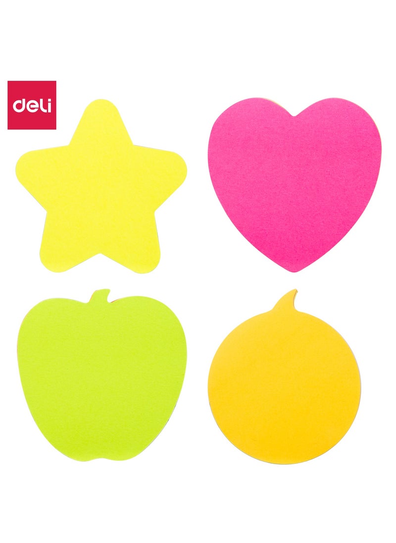Deli Deli EA03202 STICK UP Unique Shape Sticky Notes, 80gsm Paper, 76×76mm, Yellow, Orange, Pink, Green, 80 Sheets (4 Pads, 20 Sheets Each), Repositionable, Neon Colors, Assorted  - Image 1