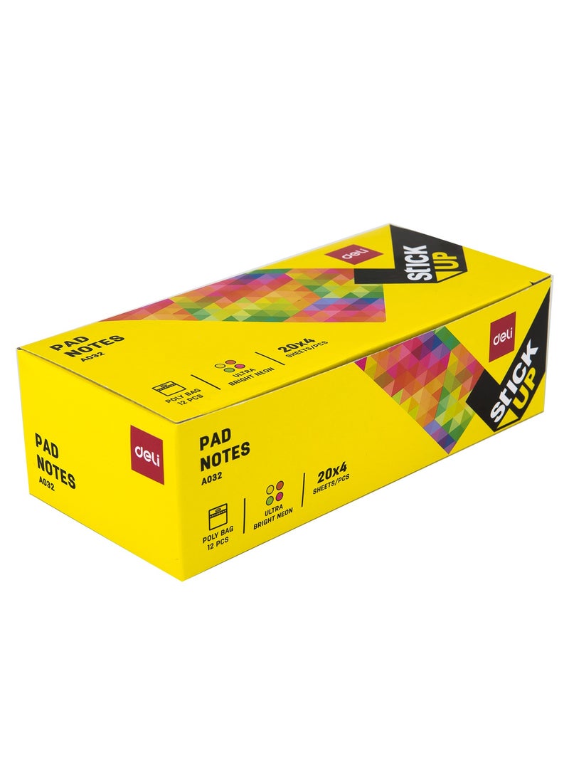 Deli Deli EA03202 STICK UP Unique Shape Sticky Notes, 80gsm Paper, 76×76mm, Yellow, Orange, Pink, Green, 80 Sheets (4 Pads, 20 Sheets Each), Repositionable, Neon Colors, Assorted  - Image 2