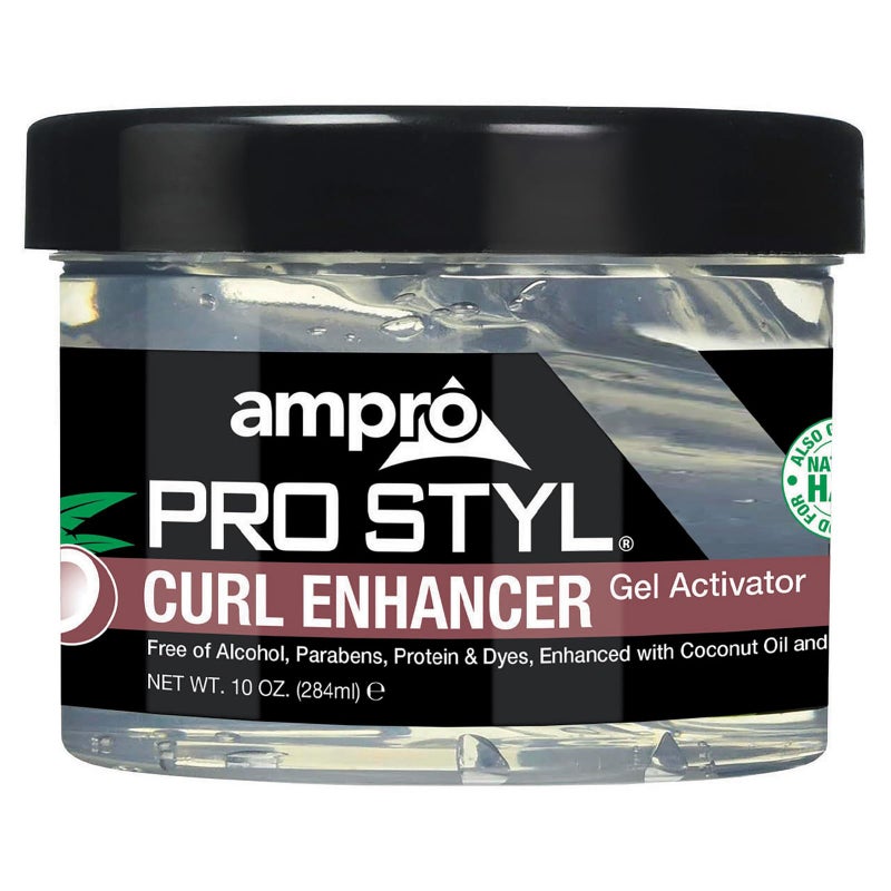 AmPro Pro Styl Curl Enhancer - Gel Activator with Coconut Oil to Moisturize and Define Coils and Waves - Helps Protect and Hydrate Hair Shaft - Tames and Adds Shine to Tresses - Regular - 10 oz - Image 1