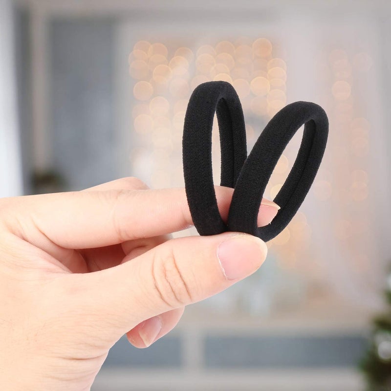 سكاي شاين، 30 قطعة، ربطات شعر سوداء كبيرة مقاس 1.5 بوصة للنساء والفتيات | ربطات شعر قطنية سميكة ومرنة بدون خياطة | ربطات شعر قوية لا تسبب تلف الشعر، مناسبة للشعر الكثيف والمجعد والطويل والناعم | إكسسوارات شعر يومية متينة - Image 3