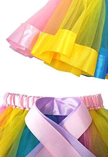 BGFKS Layered Ballet Tulle Rainbow Tutu Skirt for Little Girls Dress Up with Colorful Hair Bows(Light Rainbow,2-4T) - Image 4