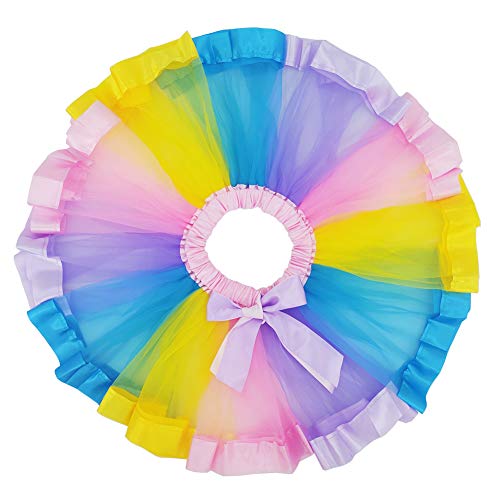 BGFKS Layered Ballet Tulle Rainbow Tutu Skirt for Little Girls Dress Up with Colorful Hair Bows(Light Rainbow,2-4T) - Image 2