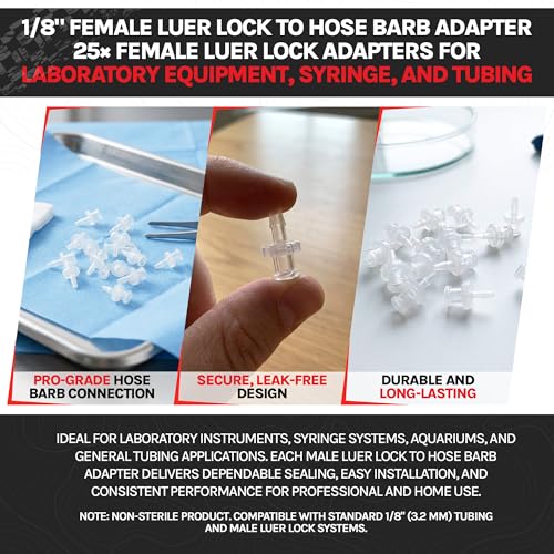 BleedZone - Female Luer Lock Adapter - 1/8" Hose Barb Fitting PP Polypropylene Hose, 10x Syringe Adapter for Laboratory Equipment, Hose Connector - Image 2