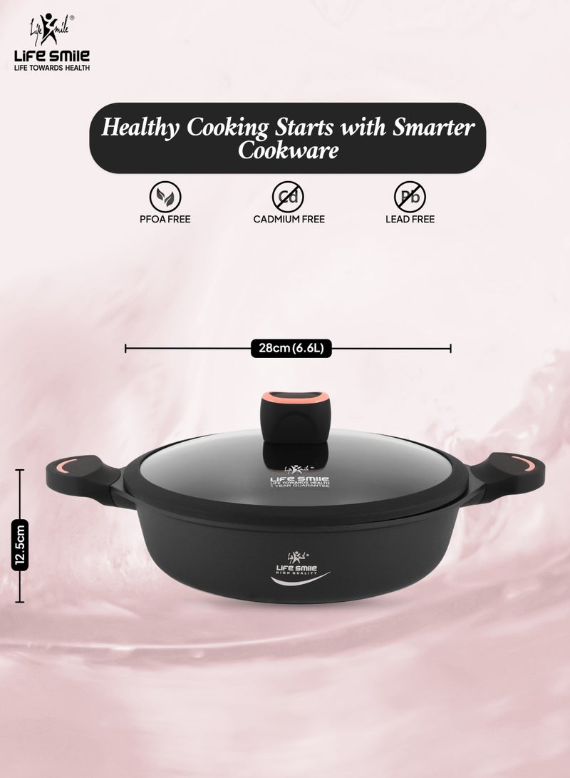 Life Smile 28cm (6.6L) LIFE SMILE Nonstick Shallow Pot with Lid – Titanium  Coating Cookwares, Oven-Safe, Aluminium Double Handle Cooking Pot - Image 3