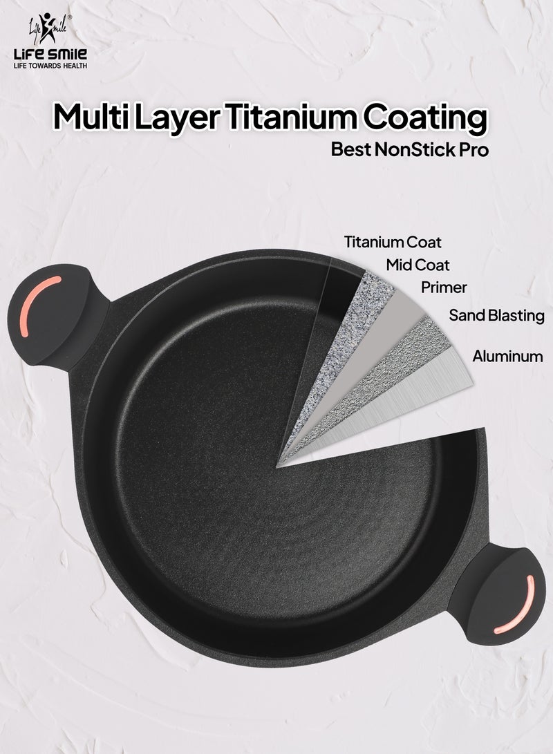 Life Smile 28cm (6.6L) LIFE SMILE Nonstick Shallow Pot with Lid – Titanium  Coating Cookwares, Oven-Safe, Aluminium Double Handle Cooking Pot - Image 4