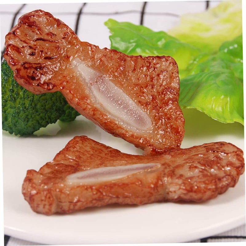2 Pcs Fake Ribs Toy Model For Play Food Home Decor Prop - Image 4