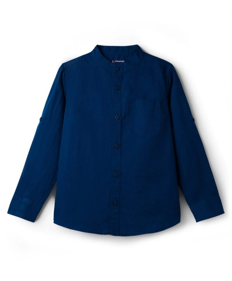 Pine Kids Pine Kids Linen Woven Full Sleeves Solid Shirt - Blue