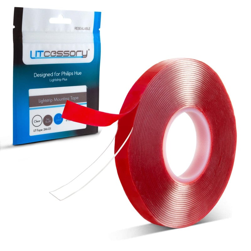 Litcessory Removable Lightstrip Mounting Tape (16ft) for Philips Hue, WIZ, LIFX, C by GE Lightstrips â€“ Strong, Removable, Double Sided Tape â€“ Works Great with Most LED Strip Lights! - Image 1