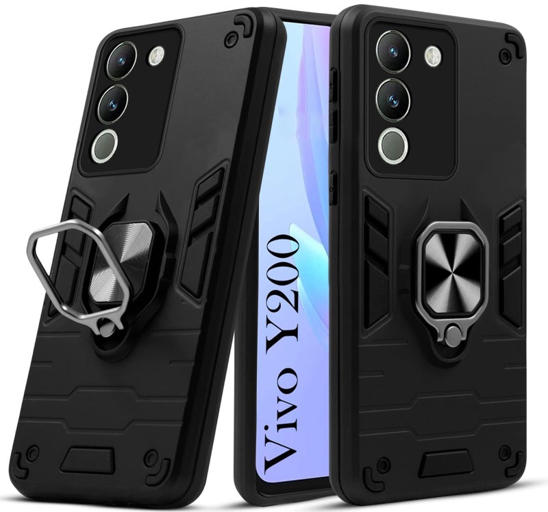 Jkobi Back Cover Case for Vivo Y200 (Shockproof Polycarbonate Dual Layer Hybrid Armor | Robust Black) - Image 1
