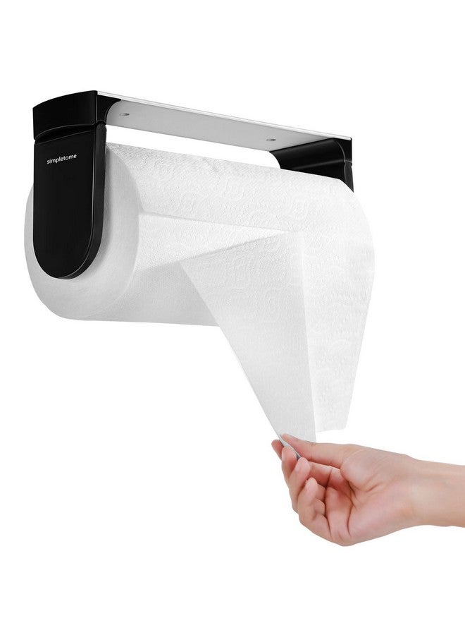 simpletome ONE HAND TEAR Paper Towel Holder Under Cabinet Adhesive or Drilling Installation Aluminum Alloy + ABS (Black) - Image 1