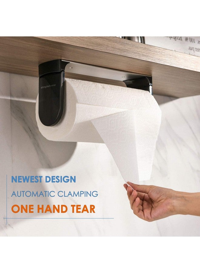 simpletome ONE HAND TEAR Paper Towel Holder Under Cabinet Adhesive or Drilling Installation Aluminum Alloy + ABS (Black) - Image 2