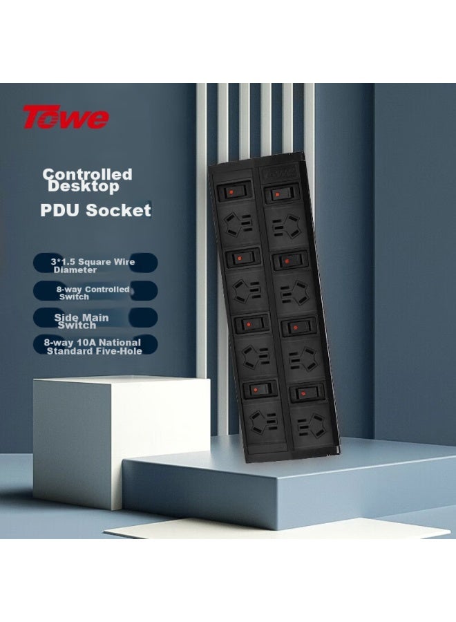Towe Desktop Pdu Power Strip, Overload Protection, Home And Office Aluminum Alloy Extension Cord, 8 Outlets, 10a Individual Control, New National Standard, Five-hole - Image 1