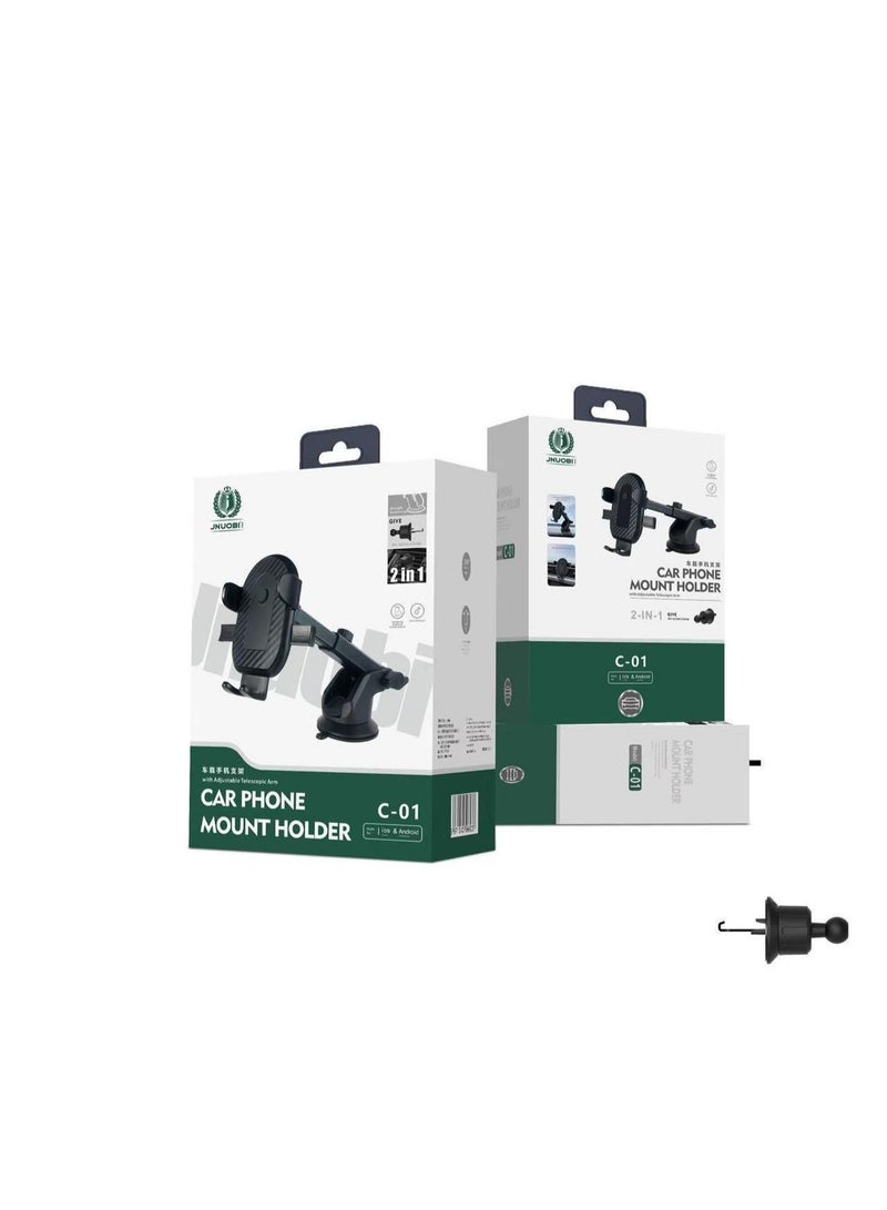 JNUOBI C 01 Universal Car Phone Mount Adjustable Telescopic Arm & Strong Suction Cup - Image 3