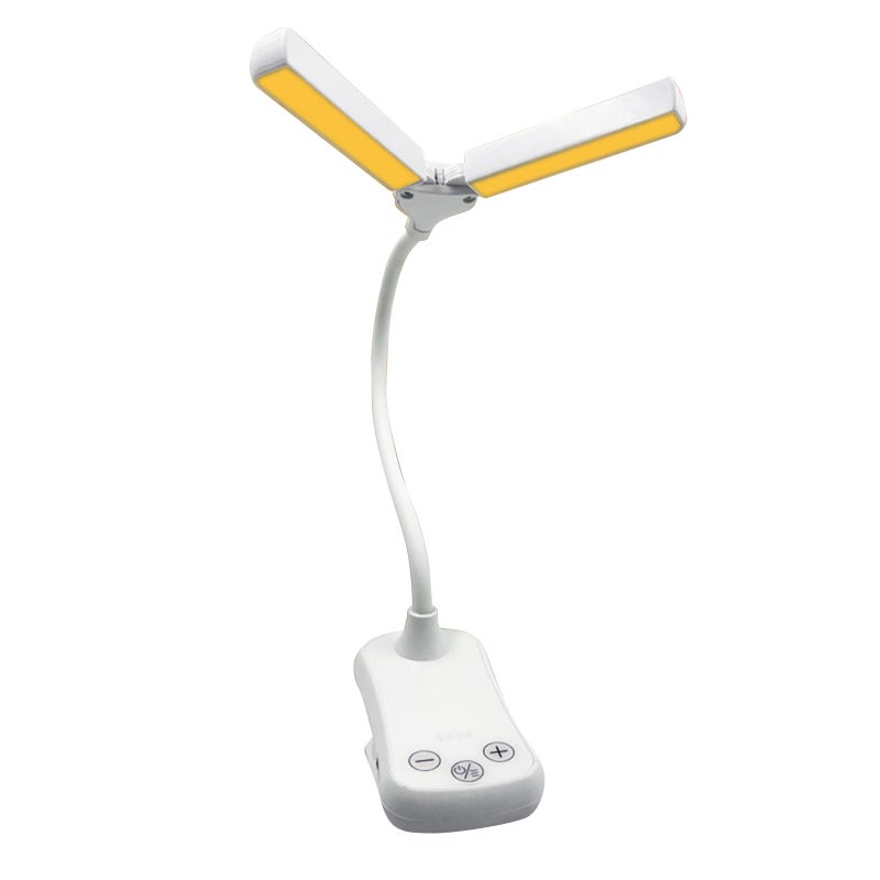 Mini Dual Head Book Light: White 14 LED Beads 1000mAh Battery - 3-Key Touch Control Adjustable Neck Angle Clip-On Reading Lamp for Students Book Lovers Home Desk Use - Image 1