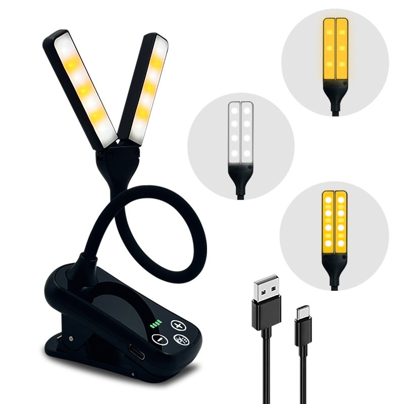 Mini Dual Head Book Light: White 14 LED Beads 1000mAh Battery - 3-Key Touch Control Adjustable Neck Angle Clip-On Reading Lamp for Students Book Lovers Home Desk Use - Image 2