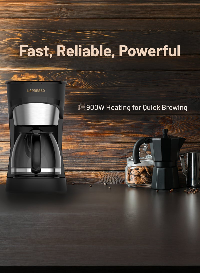 LePRESSO Drip Coffee Maker 900W with Glass Carafe and 1.5L Water Tank / Keep Warm Function / Washable Nylon Filter / One-Touch Control / Drip Brew Coffee Machine - Black - Image 3