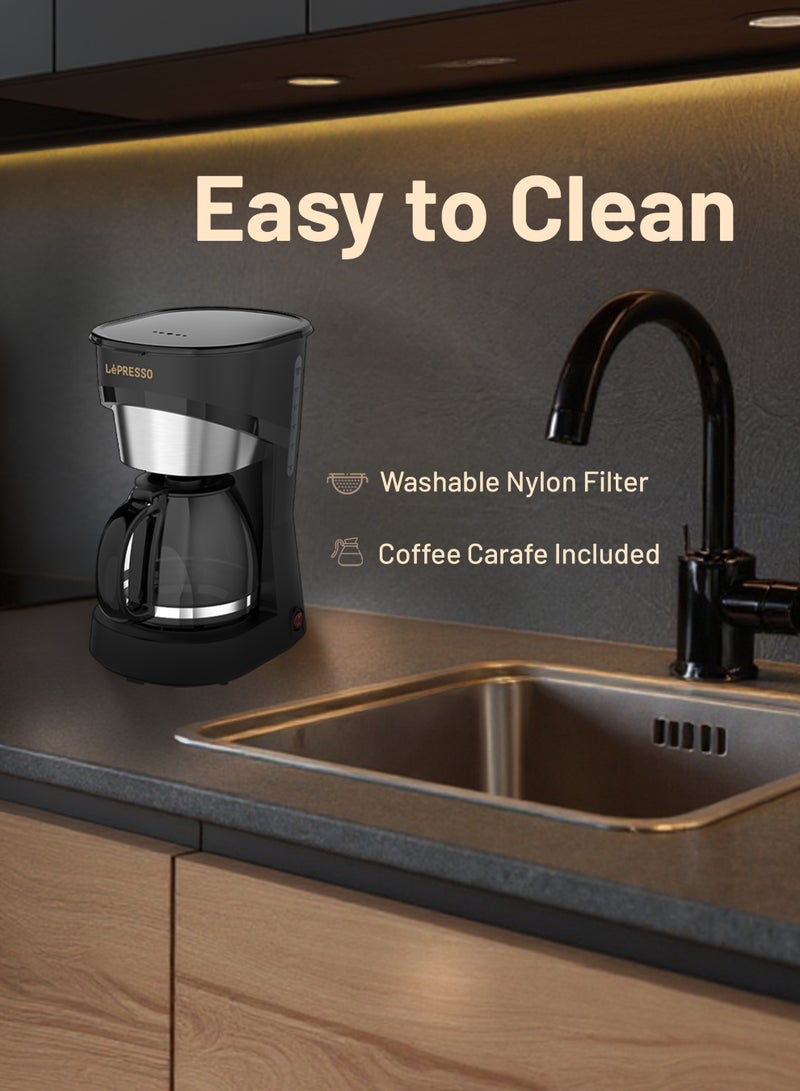LePRESSO Drip Coffee Maker 900W with Glass Carafe and 1.5L Water Tank / Keep Warm Function / Washable Nylon Filter / One-Touch Control / Drip Brew Coffee Machine - Black - Image 4