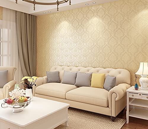 wolpin Floral Damask Wallpaper 45x300 cm Beige Embossed Pattern Decorative Wall Sticker for Living Room Bedroom Home Interior DIY Self Adhesive PVC Décor Roll - Image 2