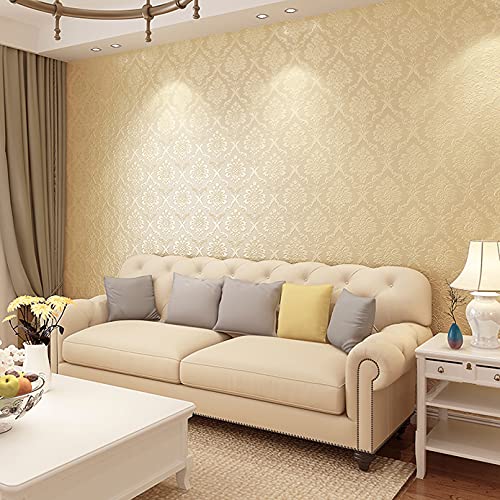 wolpin Floral Damask Wallpaper 45x300 cm Beige Embossed Pattern Decorative Wall Sticker for Living Room Bedroom Home Interior DIY Self Adhesive PVC Décor Roll - Image 5