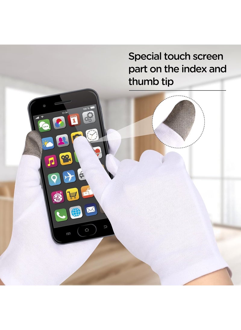 YASUOA 2 Pairs Touch Screen Thin Moisturizing Gloves White Cotton Moisturizing Gloves for Dry Hands Skin Spa Gloves RoughCracked Chapped Eczema  - Image 2