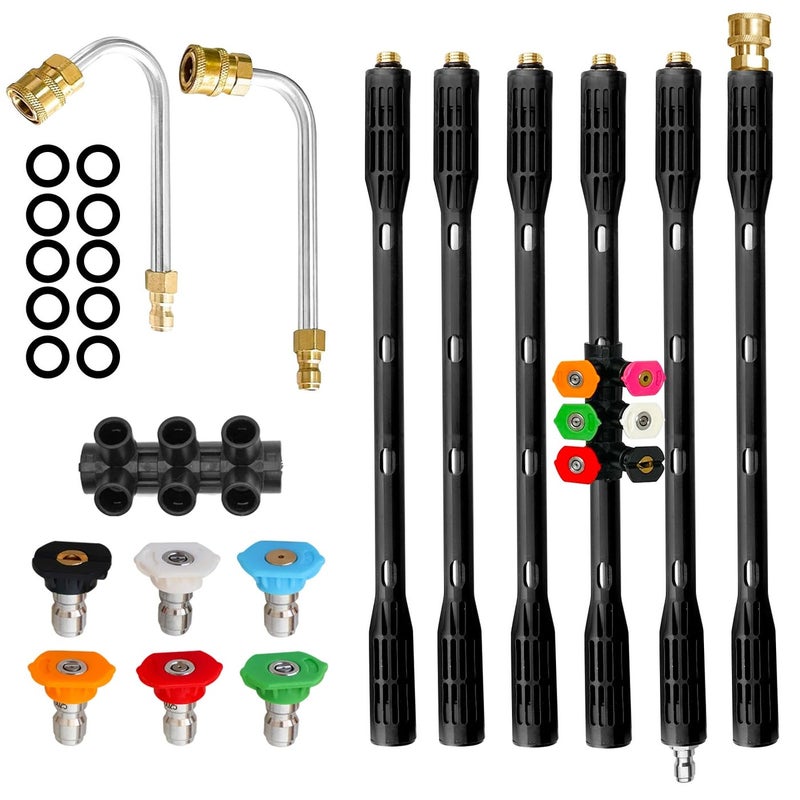 Upgrade Pressure Washer Extension WandBalabulala Power Washer Lance with 7 Spray Nozzle Tips Gutter Cleaner Attachment Curved Rod14 Quick ConnectAntiLeaked Ring Replacement