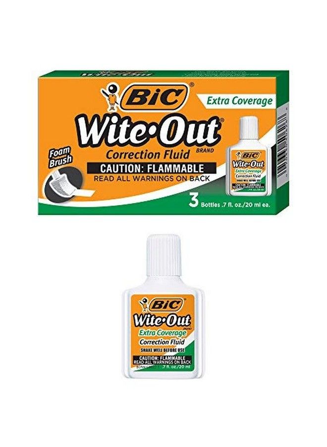 Bic Witeout Brand Extra Coverage Correction Fluid 20 Ml White Covers The Toughest Mistakes 3Count - Image 1