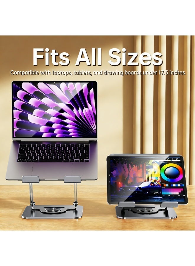 Magic Park 360° Rotating Laptop Holder, Adjustable Height Foldable Tablet Stand, Carbon Steel Notebook Holder with Cooling & Anti-Slip Pad, Compatible with Laptops up to 17.3 inch - Image 2