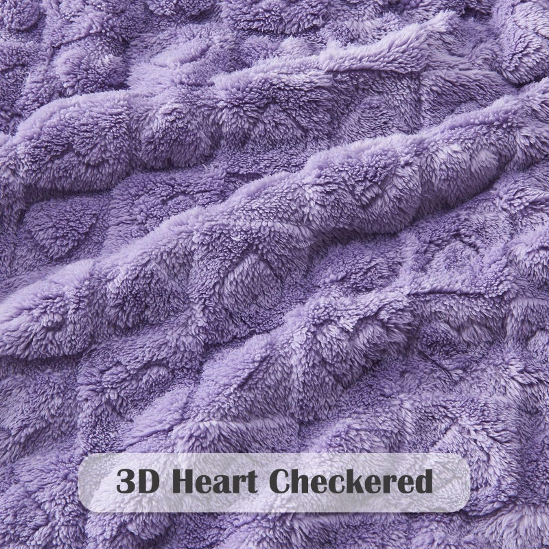 NEWCOSPLAY Super Soft Queen Blanket Lavender Premium Silky Flannel Fleece 3D Heart Checkered Lightweight Bed Blanket All Season Use (Lavender Heart  Queen(90""x90"")) - Image 5