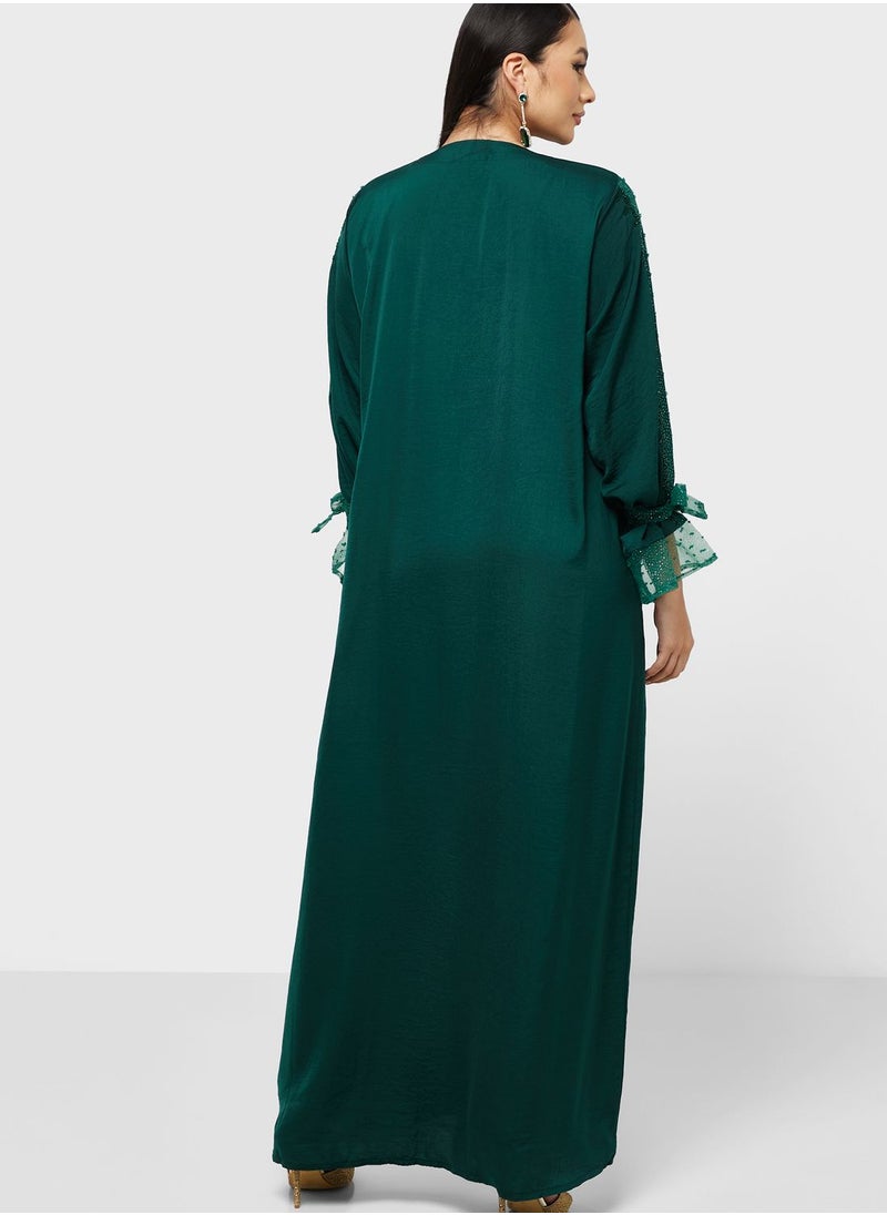 Khizana - Sleeve Tie Detail Abaya - Image 1