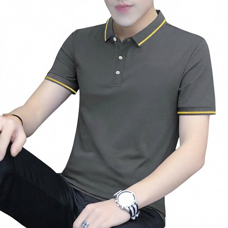 Men's Short Sleeve Polo Shirt Casual Knit Top - Image 1