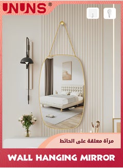 UNUNS Hanging Mirrors For Wall,Elliptic Golden Wall Mirror Room Decor,Hanging Wall Boho Mirror Wall Decor For Bedroom Living Room Entryway,23.5x40.5cm  - Image 1