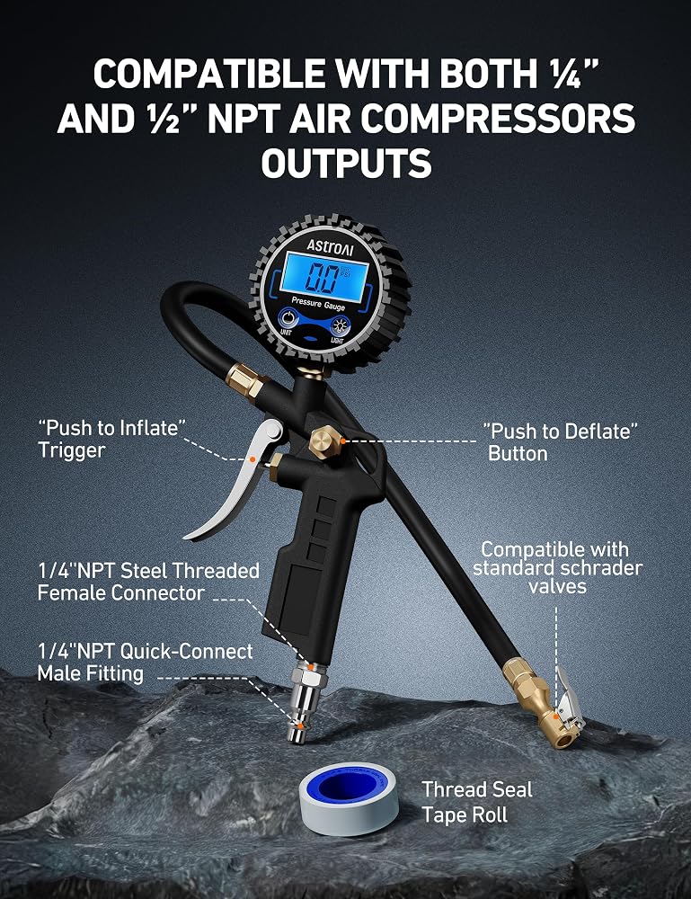 AstroAI Tire Pressure Gauge with Inflator Measuring range from 3-250 PSI - Image 2