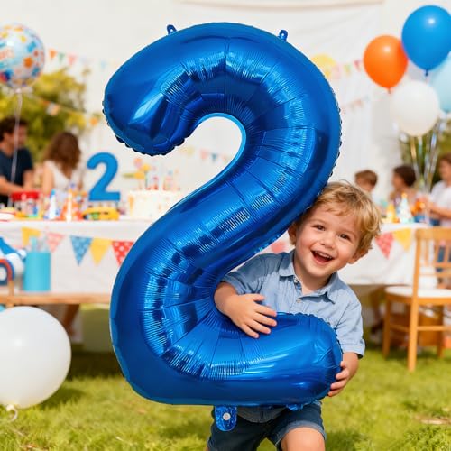 Smlpuame 40 Inch Navy Blue 2 Balloon for 2nd Birthday Party Blue Two Number Balloon 12 21 22 Birthday Decorations for Boys Girls Men Women Helium Giant Foil Number 2 Balloon - Image 5