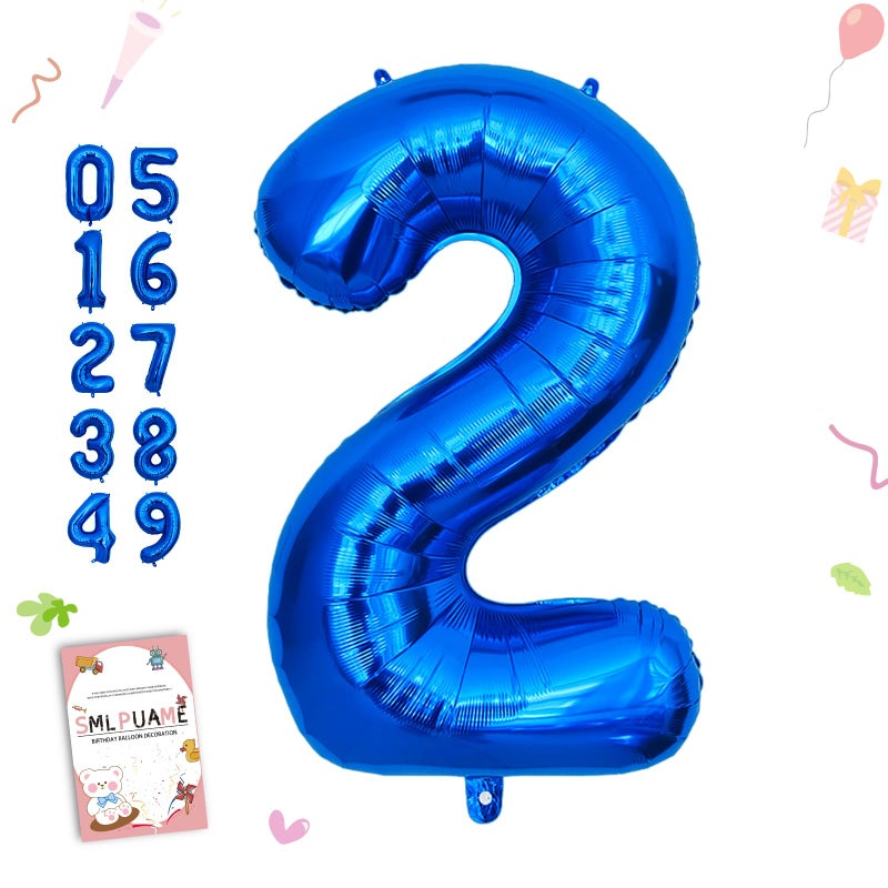Smlpuame 40 Inch Navy Blue 2 Balloon for 2nd Birthday Party Blue Two Number Balloon 12 21 22 Birthday Decorations for Boys Girls Men Women Helium Giant Foil Number 2 Balloon - Image 3