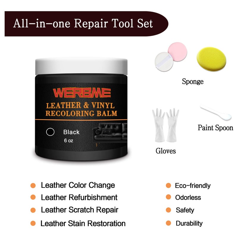 WERBME Leather Recoloring Balm & Color Restorer - Multipurpose Dye & Paint for Faded Leather Couches, Car Seats, Shoes | Fix Scratches on Clothing, Furniture & Accessories(Black) - Image 5