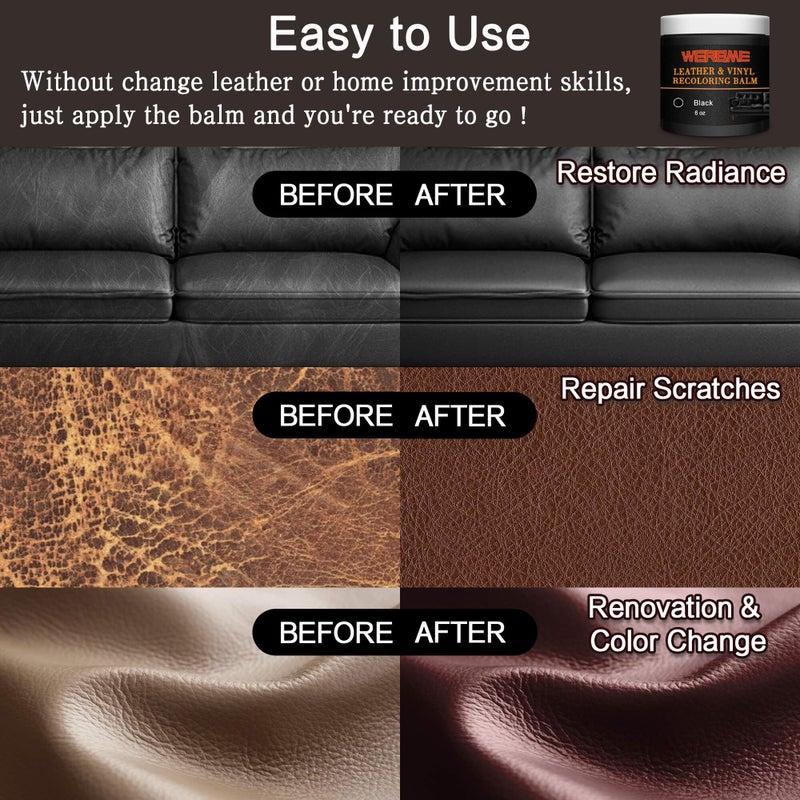 WERBME Leather Recoloring Balm & Color Restorer - Multipurpose Dye & Paint for Faded Leather Couches, Car Seats, Shoes | Fix Scratches on Clothing, Furniture & Accessories(Black) - Image 3