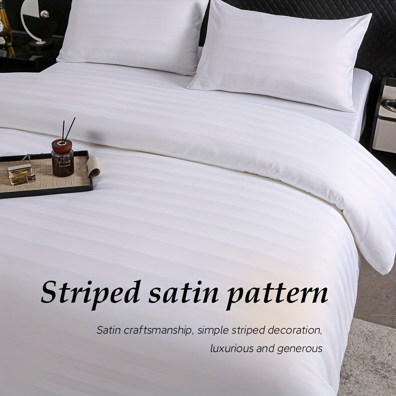3pcs Duvet Cover Set, Featuring a Satin Weave with a Low-key yet Luxurious Striped Design. Made from 100% Polyester Fiber with a High Gram Weight of 105gsm for Softness and Comfort. Suitable for Multiple Scenarios Such as Bedrooms - Image 2