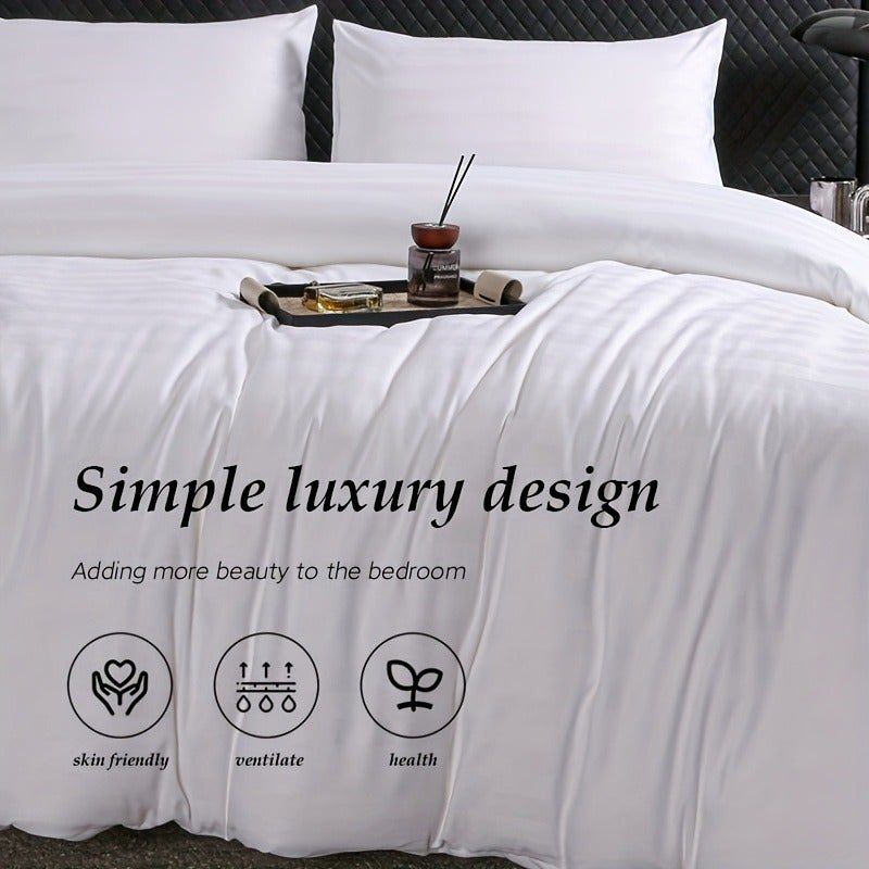 3pcs Duvet Cover Set, Featuring a Satin Weave with a Low-key yet Luxurious Striped Design. Made from 100% Polyester Fiber with a High Gram Weight of 105gsm for Softness and Comfort. Suitable for Multiple Scenarios Such as Bedrooms - Image 5