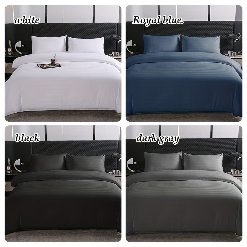 3pcs Duvet Cover Set, Featuring a Satin Weave with a Low-key yet Luxurious Striped Design. Made from 100% Polyester Fiber with a High Gram Weight of 105gsm for Softness and Comfort. Suitable for Multiple Scenarios Such as Bedrooms - Image 3