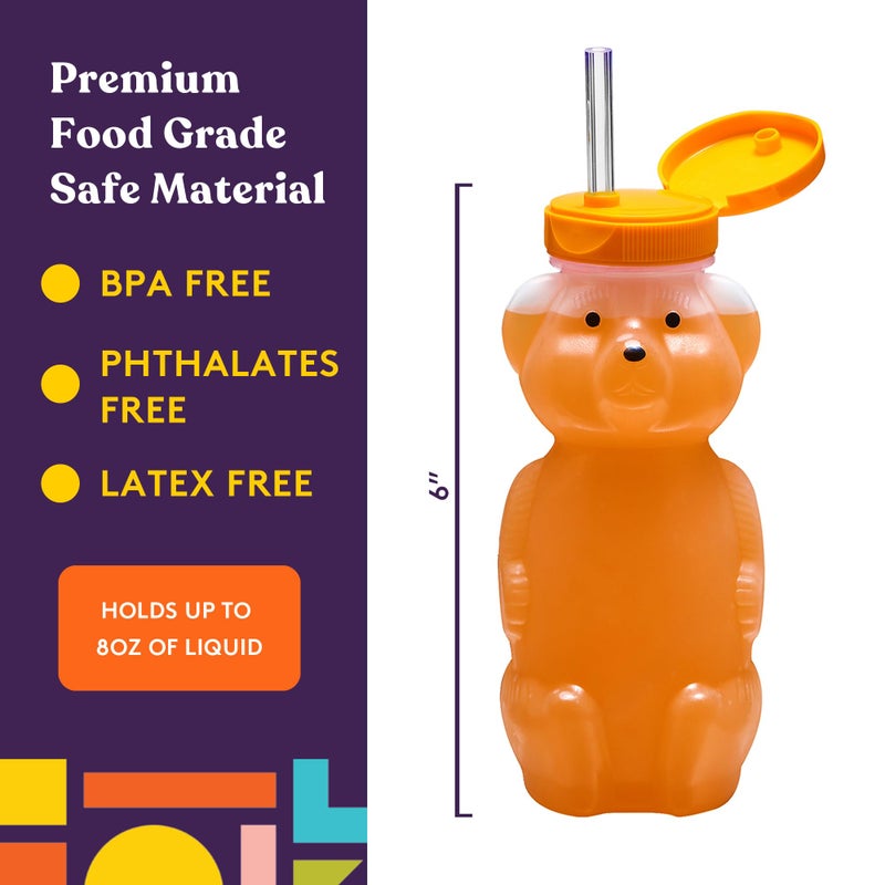 Special Supplies Honey Bear Straw Cup Long Straws, Squeezable Therapy and Special Needs Assistive Drink Container, Spill Proof and Leak Resistant Lid (Pack of 3 Bottles and 6 Straws) - Image 4