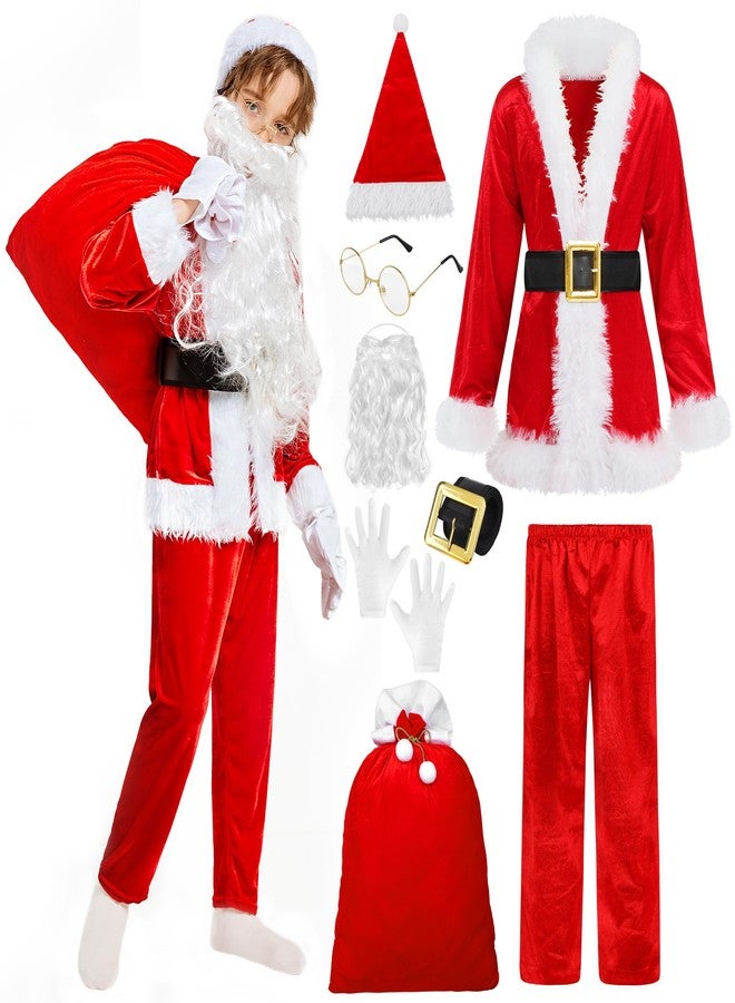 SOMSOC 8 Pieces Child Santa Costume Set Cosplay Deluxe Plush Xmas Boy’s Santa Suit Outfit for Kids Cosplay Party, 11-12 Years - Image 1