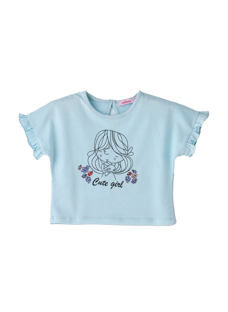 Jelliene Girls Light Blue "Cute Girl" T-shirt  - Image 1