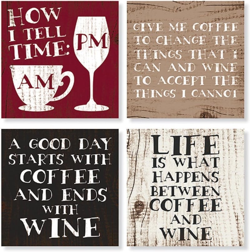 Carson Set of 4 Coffee  Wine Square Stone Coaster Set by Carson Home AccentsMulticolor