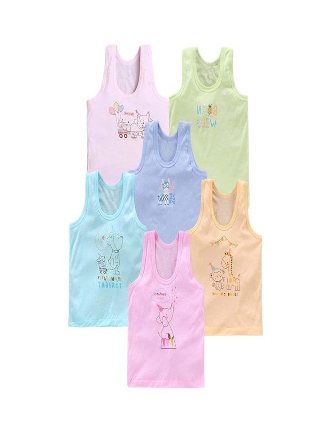 Hivata New Born Baby Boys Girls Soft Cotton Printed Vest Inner Wear for Infants Sando Vest Kids Toddler Camisole Baniyan Multicolor Vest (Pack of 6) (1-6 Years) (5-6 Years) - Image 1