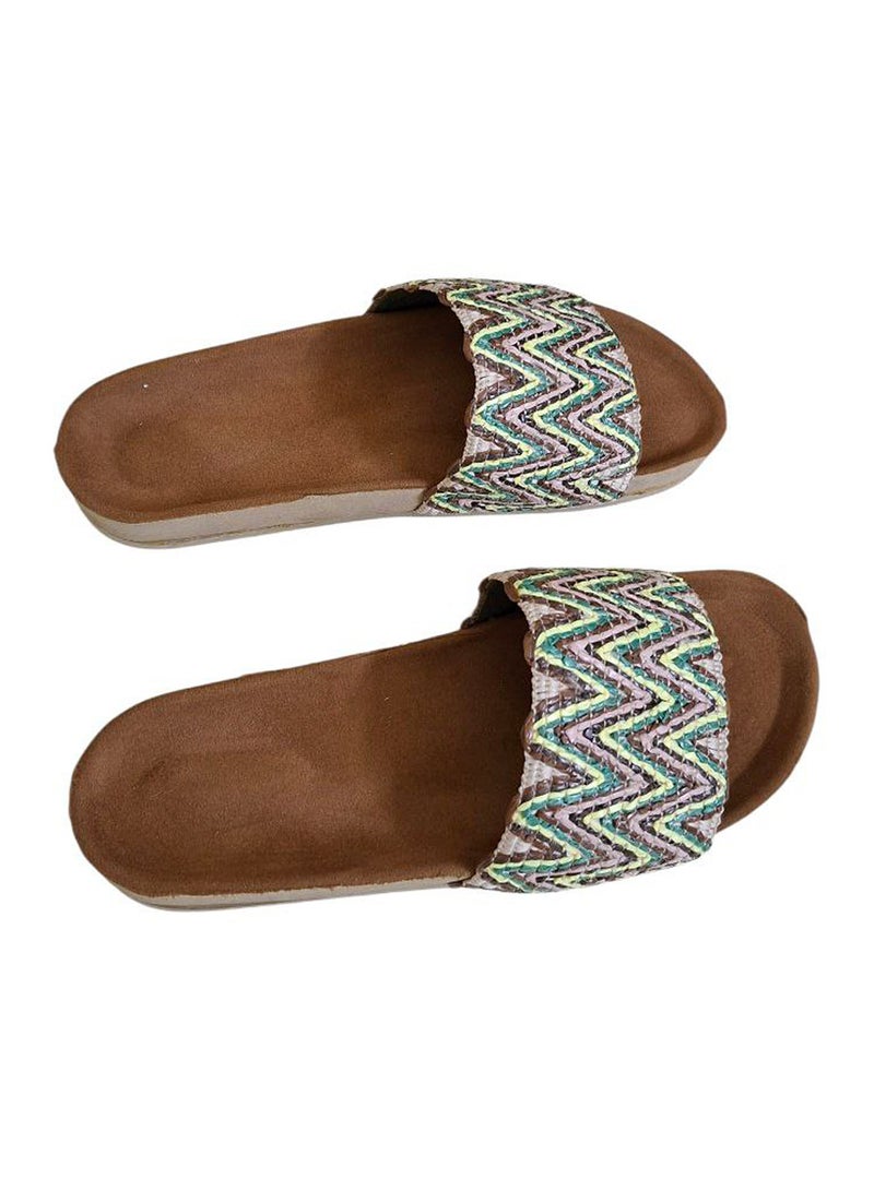 Karisma Flat Squared Toe Slippers With Simple Canvas With Embroidered Upper Strap - Image 2