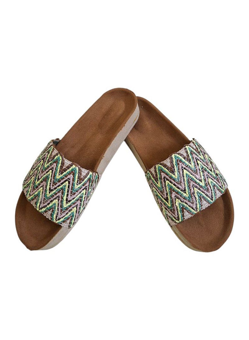 Karisma Flat Squared Toe Slippers With Simple Canvas With Embroidered Upper Strap - Image 1