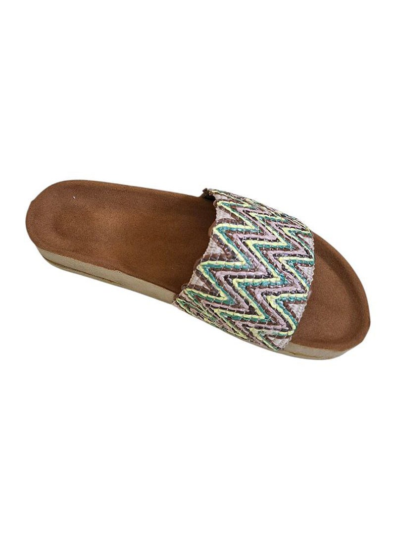 Karisma Flat Squared Toe Slippers With Simple Canvas With Embroidered Upper Strap - Image 3